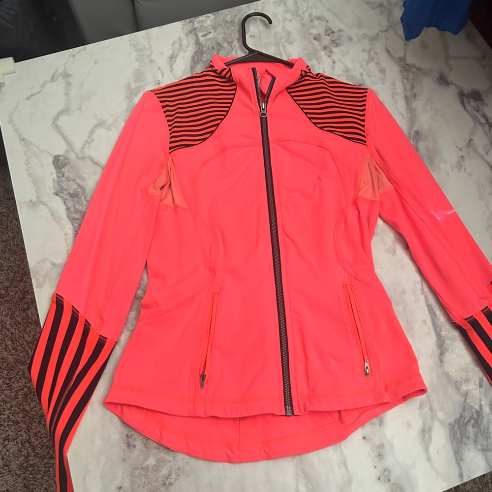 Women's Neon Coral Athletic Jacket with Black Stripe Accent Lululemon